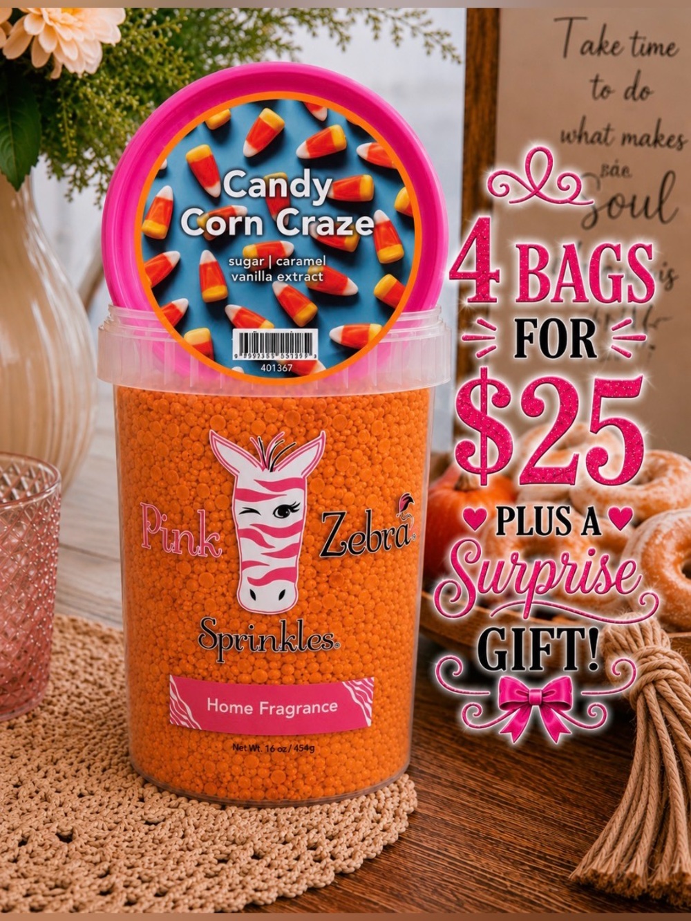 Pink Zebra Candy Corn Craze Soy Wax Melts 2oz Bag